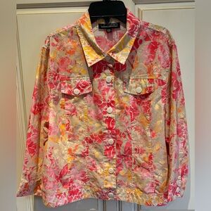 Linear Blouse Size P XL pink orange beige abstract floral